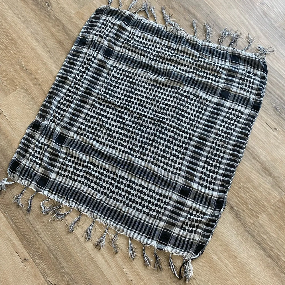 Military Kufiya Hatta Lightweight Army Plaid Scarf Unisex Arab black white